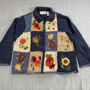 Tiara International Vintage Autumn Harvest Patchwork Zip Sweater 18/20 Grandma